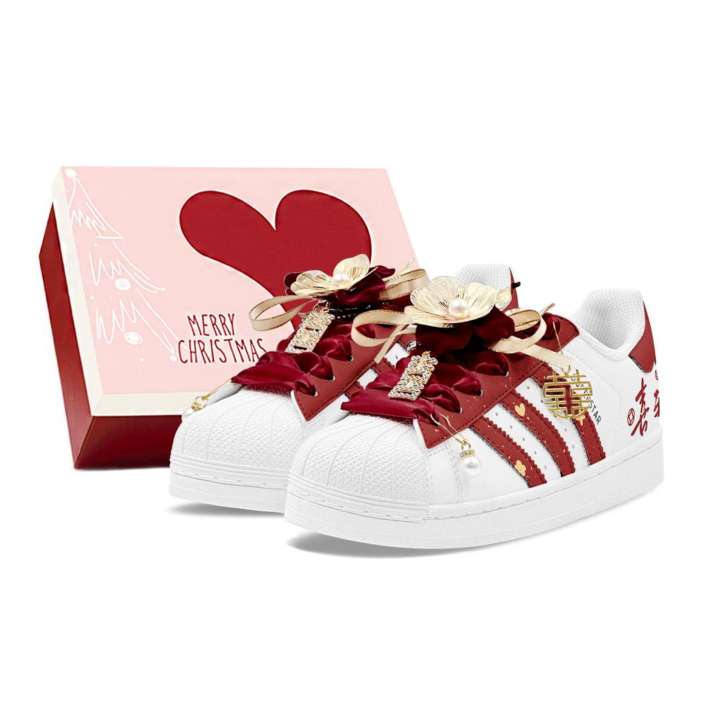 adidas Originals SUPERSTAR Married Life, Couple's, New Chinese Style, Wedding Shoes, Celebration, Hand Drawn Graffiti JQ4098(Team88-S-BOX)