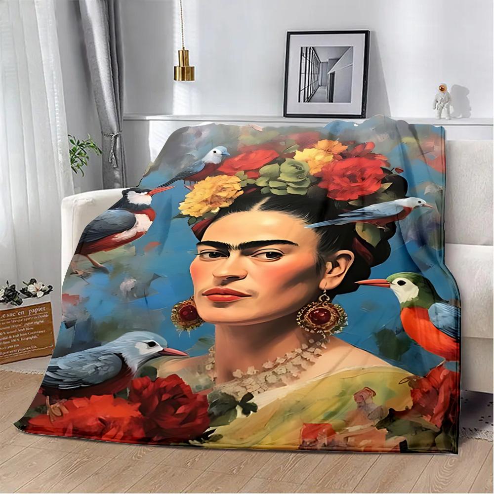 Cartoon F-Frida Printed Blanket Picnic Blankets Warm Blanket Soft and Comfortable Blanket Home Travel Birthday Gift