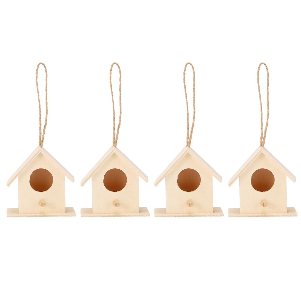4PCS Wood Bird Nests Hanging Birdhouse Breeding Box Bird Cage for Garden DIY Decor