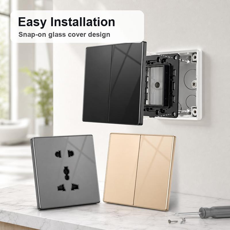 Tempered Glass Wall Switch Socket EU UK US FR RU Standard 86x86mm Crystal Panel 1/2/3/4 Gang USB RJ45 TV Power Outlet Panel Kit