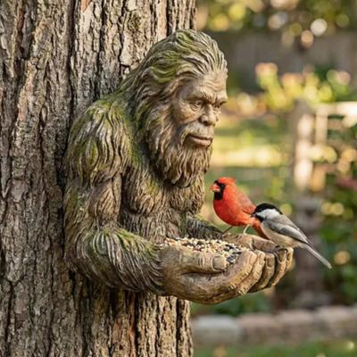 Sasquatch Bird Feeder Resin Sasquatch Sculpture Outdoor Feeder Skeleton Decorative Bird Feeder for Tree Backyard Garden Art Decor