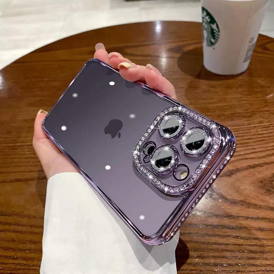 Luxusní pouzdro na telefon Bling Bling Diamond Frame pro iPhone 16 Pro Max 16 Plus 16 iPhone 15 14 13 12 11 Transparentní nárazuvzdorný kryt