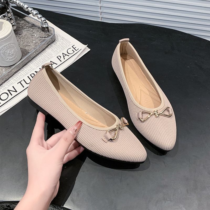Soft-soled bow flat shoes versatile ladyshoes square head single shoes women's niche design sense simple women's shoes 2025 new