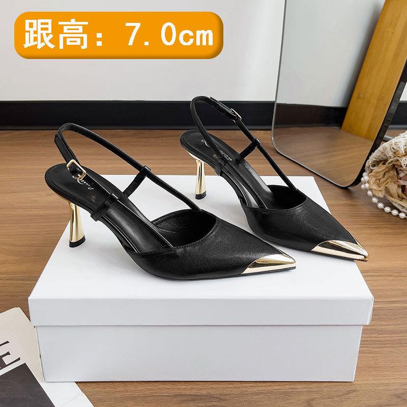 French Bag Head Sandals One-word Buckle with Large Size High Heels Women's Stiletto 2025 New Summer Pointed Empty Shoes