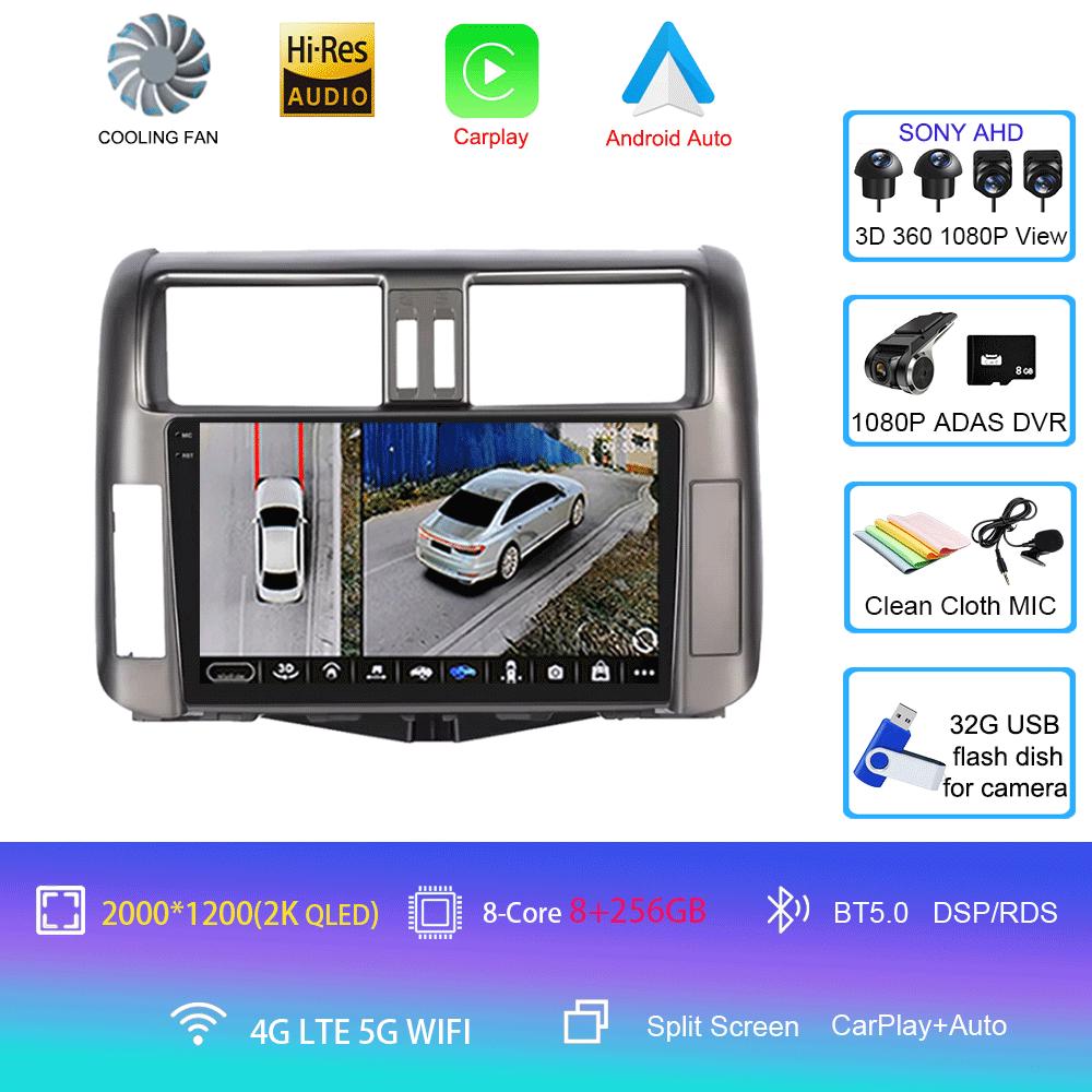 For Toyota Prado 2010-2013 Android 14 2din Car Radio Carplay Auto Stereo Radio GPS Navigation 4G WIFI DSP