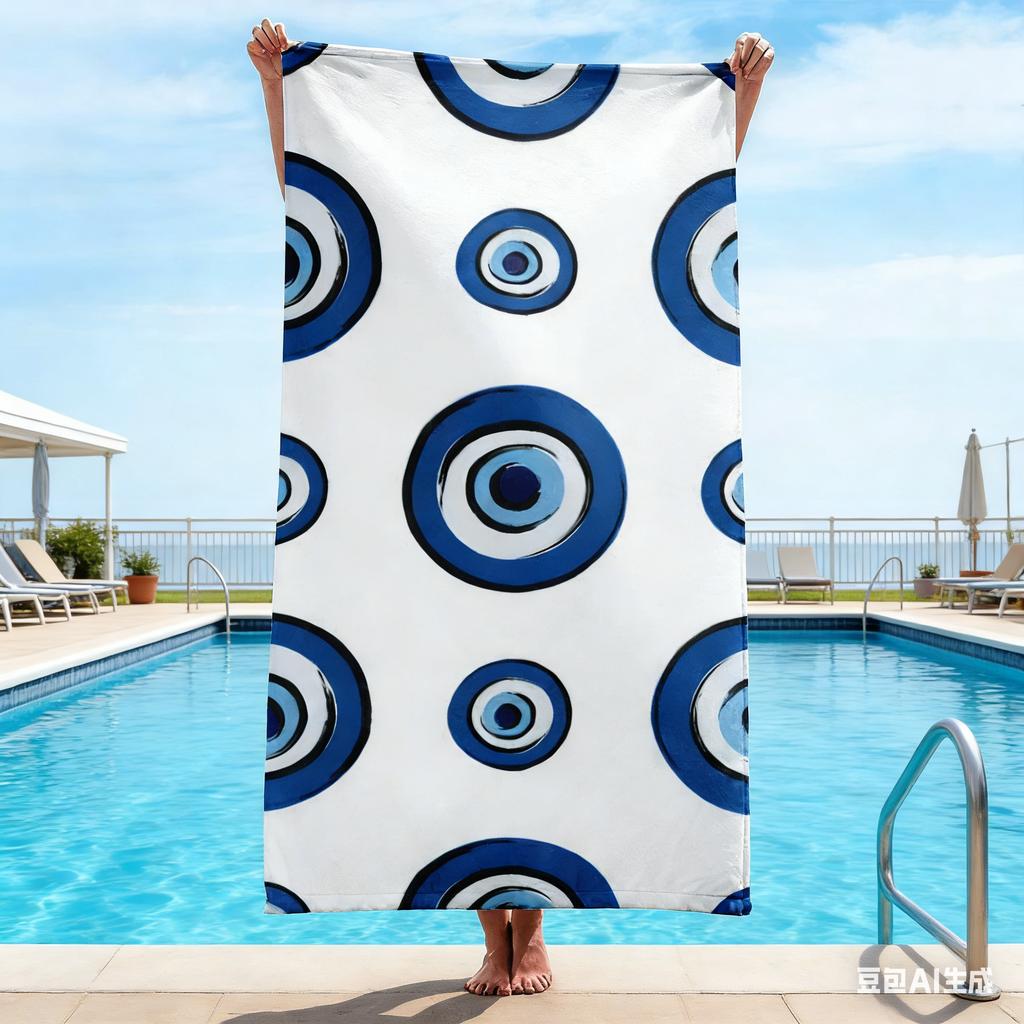 1pc Turkish Evil Eye Pattern Towel Single Sided 2D Print Lightweight Durable Towel Beach Vacation Pool Day Lucky Vibe Decor Gift