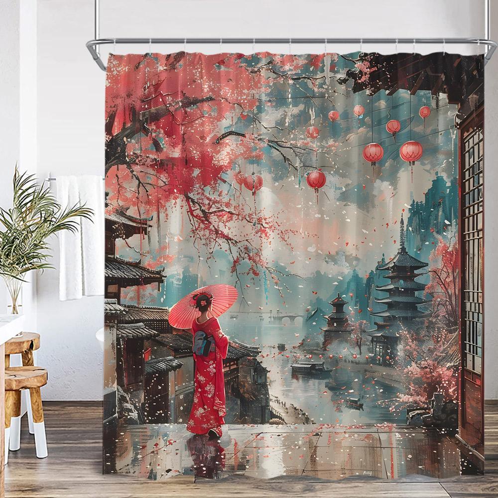 Versatile Design Shower Curtain With Hooks Waterproof Easy Clean Quick Hang For Home Hotel Apartment Bathroom