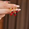 Artificial Cherry Resin Stud Earrings for Women Sweet Inlaid Zircon Leaf Fruit Shaped Ear Studs Romantic Dating Jewelry K