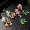 Vine Mermaid Tears Apple Emerald Water Drop Earrings, Lemonade Pear Plated 18K Gold Olive Green Zircon Flower Earrings