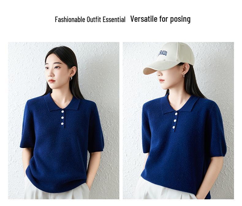 High-Quality Women's Pure Wool Short-Sleeve Lapel Sweater - Autumn/Winter 2025 - Commuting Loose Fit Knitwear Base Layer