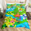 Rustic Suburb Duvet Cover Countryside House Tree Hand Graffiti Bedding Set Nature Scenery Comforter Cover Blue River Quilt Cover