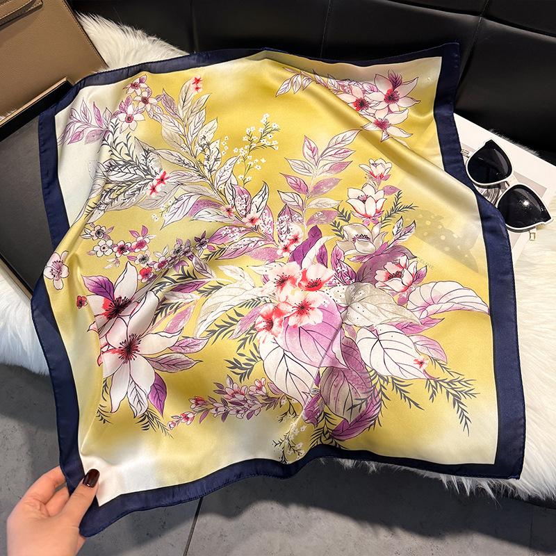 New temperament versatile cotton and linen elegant leaves big flower printing silk scarf scarf headscarf 71 square scarf double-sided