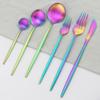 6Pcs/Set Colorful Dinnerware Cutlery Set Matte Knife Dessert Fork Spoons Flatware Silverware Stainless Steel Party Tableware Set