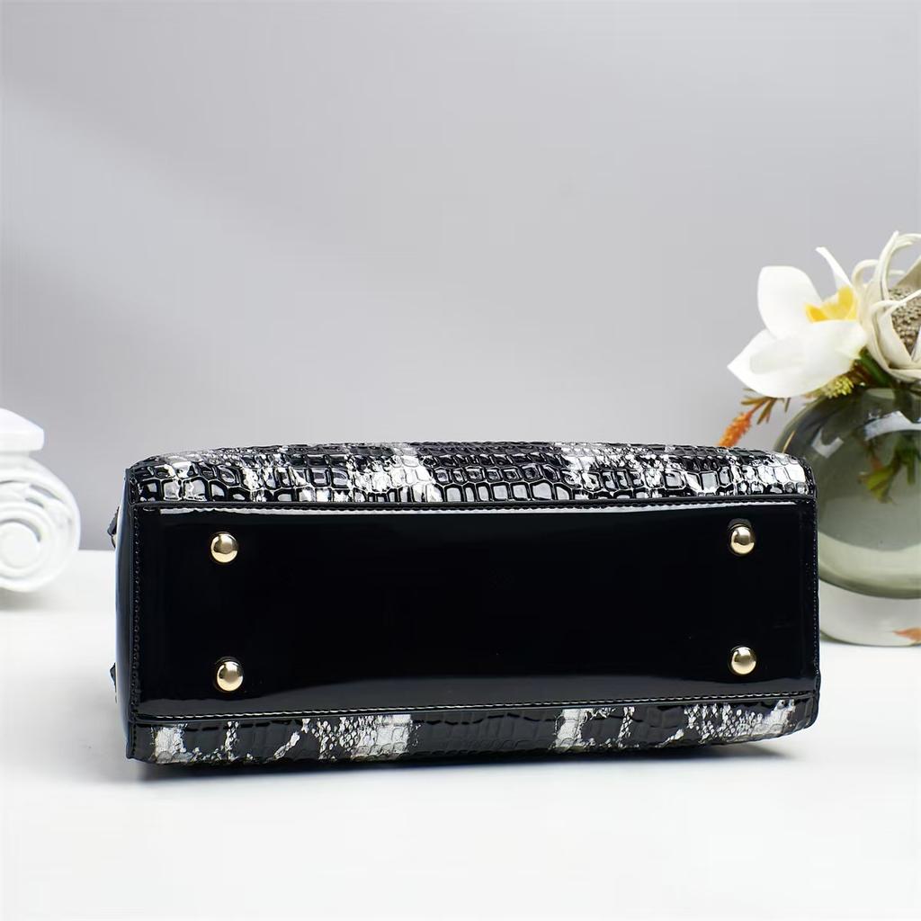 Women's New Arched Bead Pattern Top Handle Bag Versatile Crocodile Print Crossbody Purse