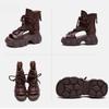 Johnature Retro Hollow-out Peep Toe Roman Sandals Fashionable Front Lace Up Women's Platform Shoes