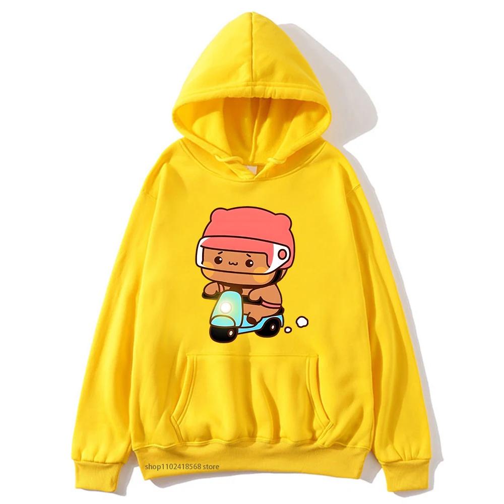 Mochi Brownie Bear Bike Riding Hoodie for Men Bubu Dudu Sweatshirt Couple Clothes Long Sleeve Clothing