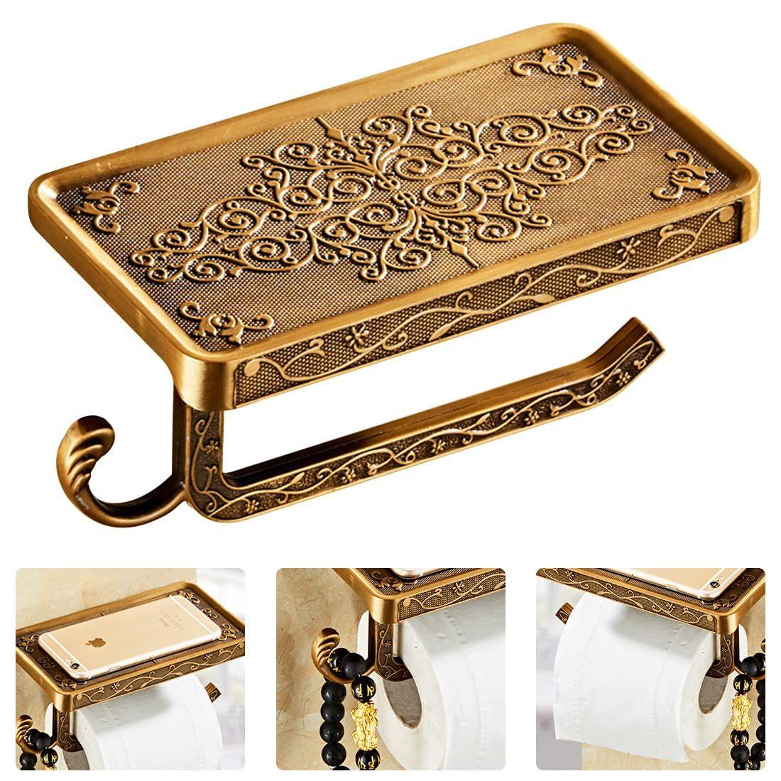 

Toilet Paper Holder for Bathroom, Antique 3D Carving Wall Mounted Toilet Roll Holder with Stand, Anti-Rust, Aluminum