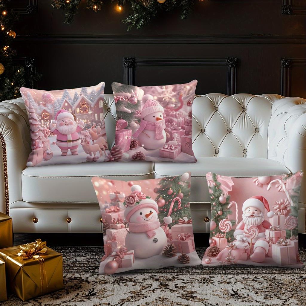 Rosa Weihnachtskissenbezüge: Weihnachtsmann, Schneemann & Festliche Freuden Sofas, Schlafzimmer-Kissenbezüge, Weihnachtsgeschenke