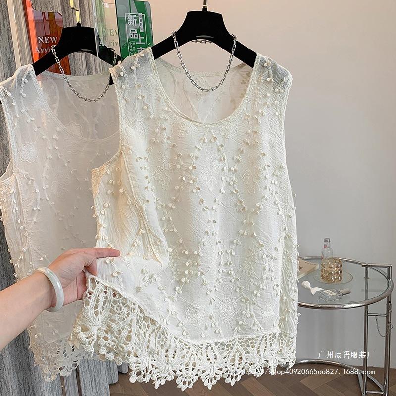 Bohemian Hollowed-out Sling Vest for Women, New Early Spring Large Size Fat Mm Stacked Vest Top