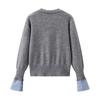 Jnleaog Autumn New Women clothes Western Style French style Design Fake Two Pieces Idle Style Sweater Knit Top