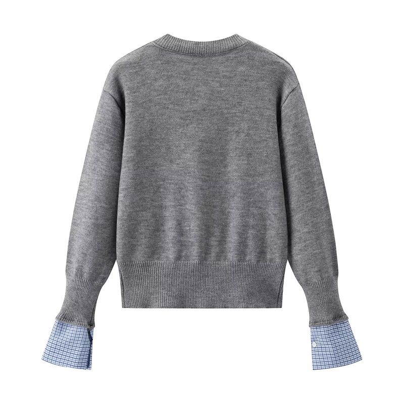 Jnleaog Autumn New Women Clothes Western Style French Style Design Fake Two Pieces Idle Style Sweater Knit Top