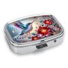Portapillole Portatile con 2 Scomparti, Mini Custodia Organizer in Metallo per Medicine, Carino Contenitore Stampato per Pillole, Vitamine, Gioielli, Viaggio, Uso Quotidiano