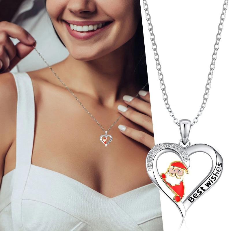 Santa Elk Love Heart Necklace For Women Trendy Clavicle Chain Temperament Hanging Neck Jewelry Dainty Necklace Christmas Gifts