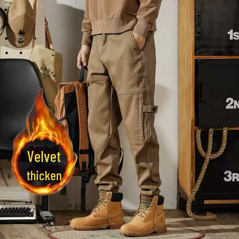 Pantaloni de iarnă pentru bărbați, la modă, mărime mare, din catifea, cu manșete largi