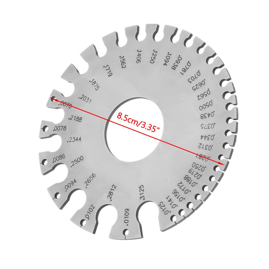 Nerūdijančio plieno 0-36 apvalaus AWG SWG laidų storio matavimo lakštas Skersmuo Metalinis mašinisto matavimo plokštelė Liniuotė