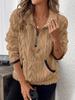 2025 Autumn/Winter European & American Lapel Jacquard Half-Zip Plush Pocket Short Sweatshirt