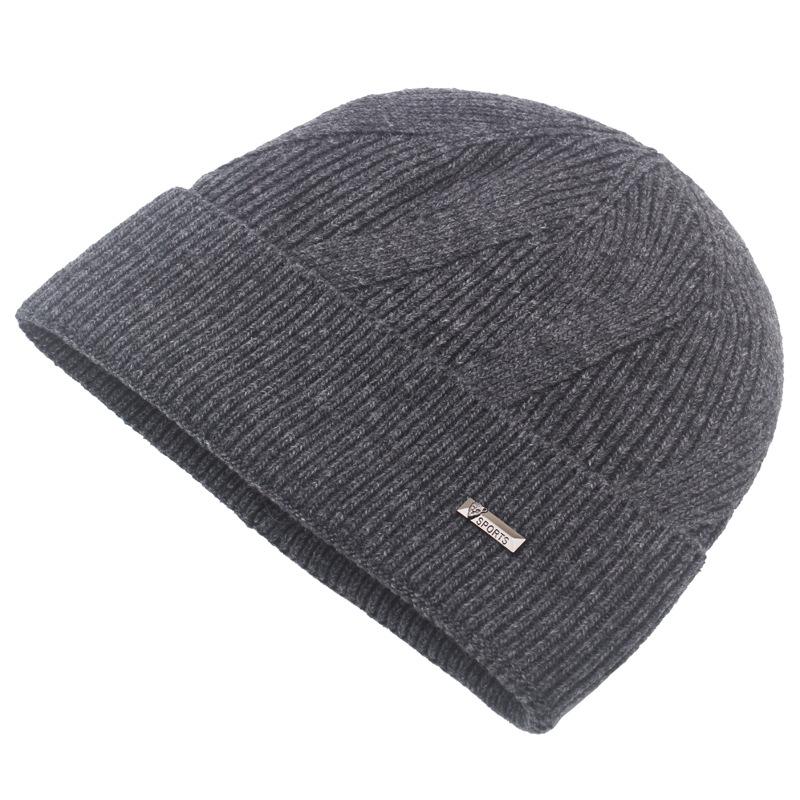 

Шерстяная шапка, мужская зимняя шапка Skullies, британская вязаная шапка, однотонная шерстяная шапка, двухслойная бархатная шапка темно-серого