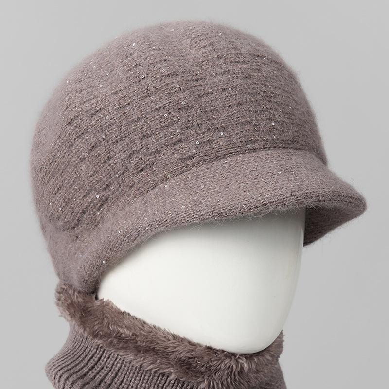 Women's Autumn Winter Warm Knit Hat Thickened Milk Duck Tongue Hat Rabbit Fur Hat for Middle-Aged and Elderly People