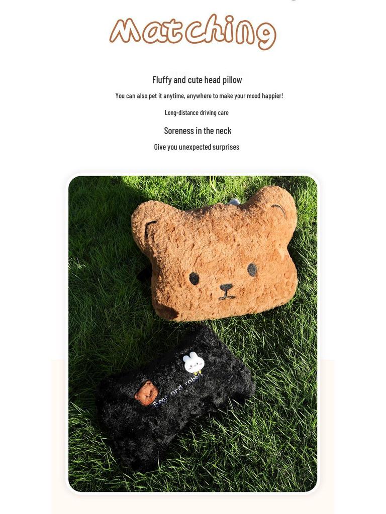Winter Plush Car Seat Cushion - Cartoon Bear & Rabbit Design