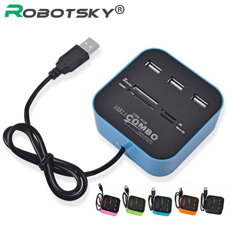 USB Hub Portable 3 Ports USB Card Reader Splitter OTG Cable For PC ...