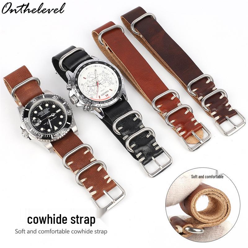 

Ремешок для часов из натуральной кожи ручной работы - Премиальный ремешок из коровьей кожи 22mm чёрный