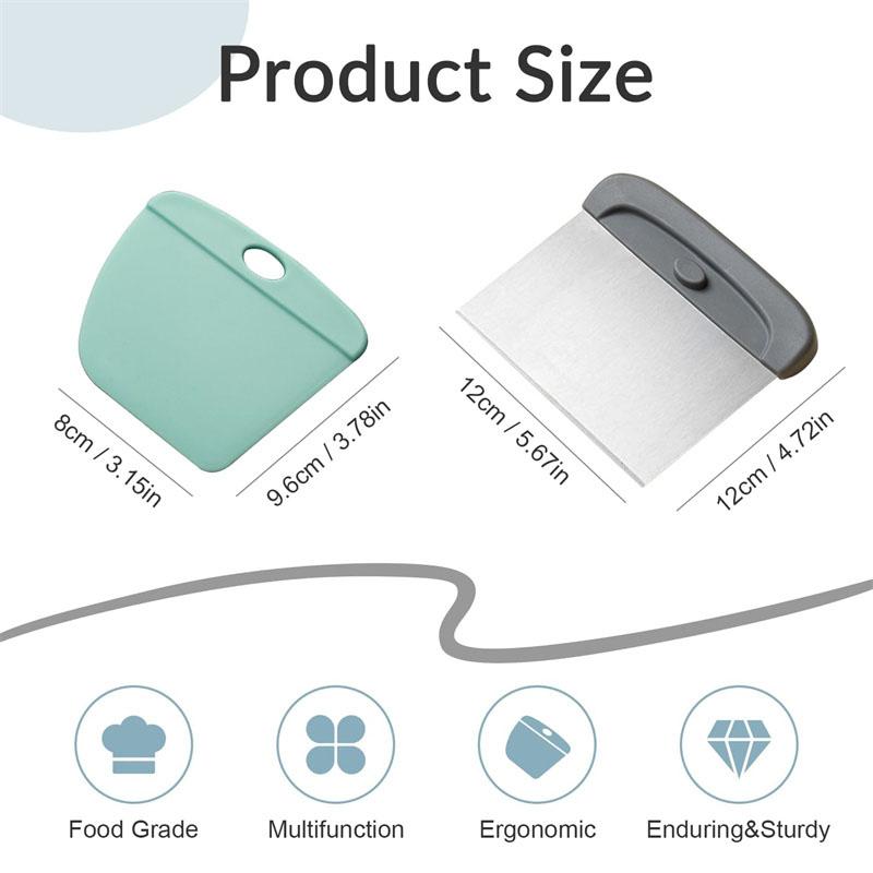 2 In 1 Stainless Steel Dough Scraper Set Pastry Scraper for Bread Cake Pizza Baking Flexible Bowl Scraper Dough Scraper Tools