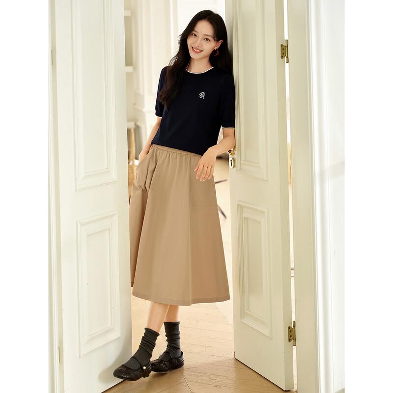 JUZUI Women's Contrast Round Neck Loose Sweater