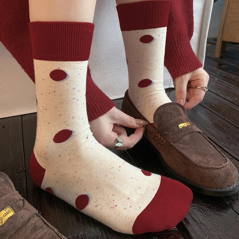 Berry Red Series Socks Season Korean Bear Versatile Stacking Socks New Year'S Socks