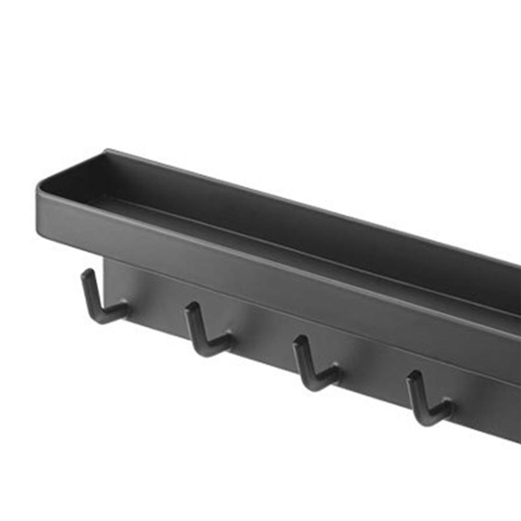 Key Rack with Tray 6pcs Hooks Nail Free Installation Rounded Corners Decorative Practical Carbon