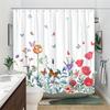1 Bright Watercolor Floral Shower Curtain - Whimsical Garden Design of Irises and Butterflies, with Hooks, Machine Washable