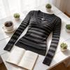 Gestreifter Damen V-Ausschnitt Strickpullover Mit Langen Ärmeln Für Den Street Style