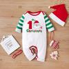 Fashion Baby Clothes Winter Infant Baby Boys Girls Christmas Cartoon Santa Striped Print Baby Romper Jumpsuit+Hat