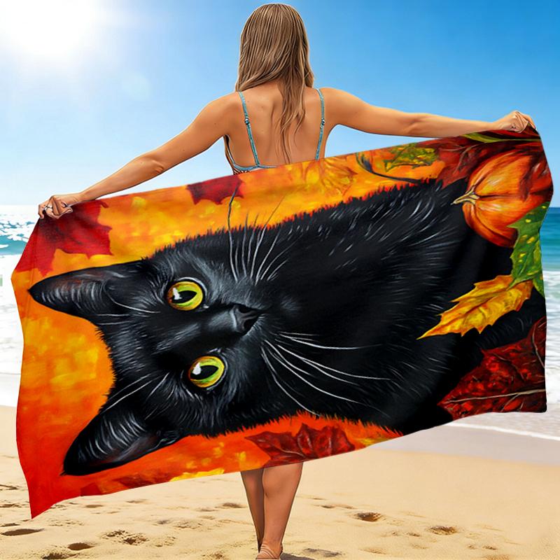 1Pc Autumn Cat Portrait Beach Towel Quick Dry Multiuse For Beach Pool Gym Yoga Home Travel Christmas Halloween Xmas Gift Eg17