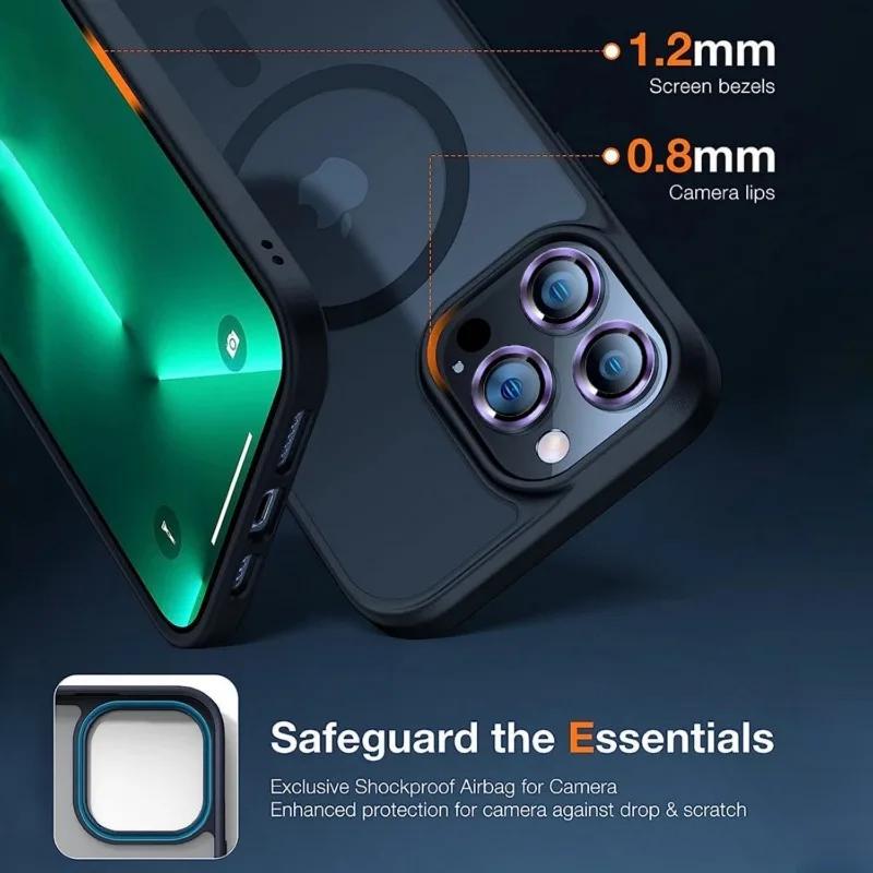 Translucent Frosted Glass Lens Protector Magnetic Case for iPhone 15 14 13 12 11 Pro Max 15Plus Shockproof Wireless Charge Cover