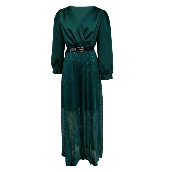 Cardigan Femme à Paillettes 2026 – Coupe Ample, Ouvert Devant, Vert Foncé – Style Décontracté Chic