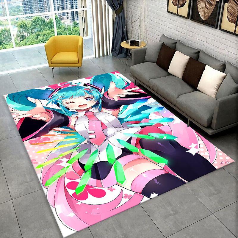 Music Girl M-MIKU Cartoon Carpet Rug for Playroom Bedroom Living Room Sofa Home Decor,kid Game Area Rug Non-slip Floor Mat