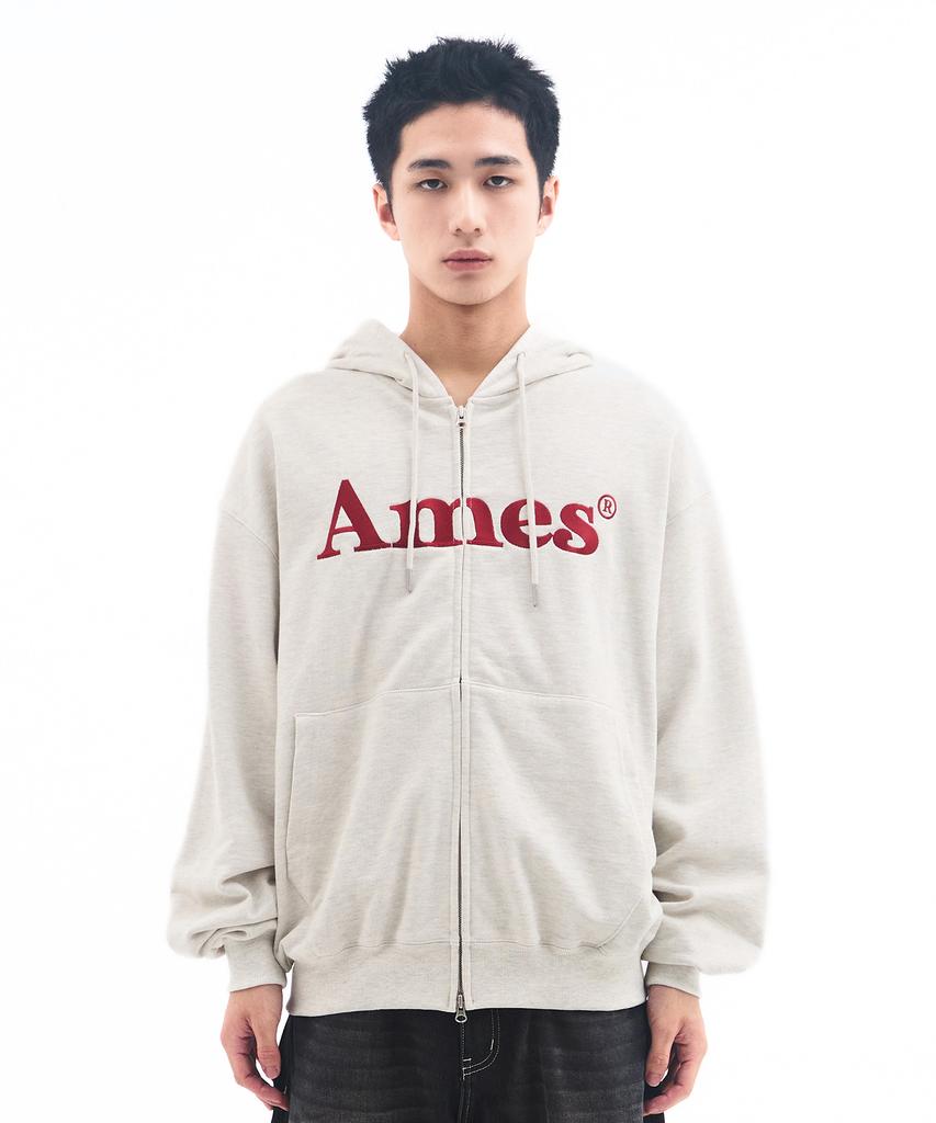 Ames-Worldwide Basic Logo Hoodie Zip Up Oatmeal