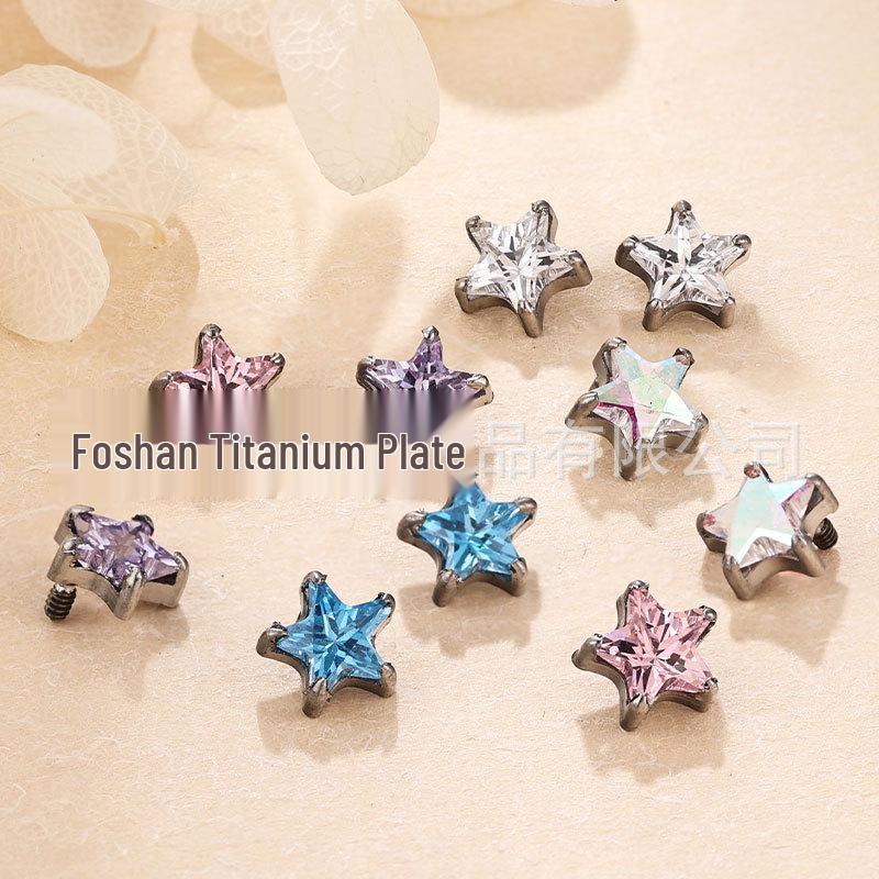 Titanium F136 Alloy Stud Earrings: 5A Zirconia Star Ear, Cartilage, Cochlea, Lip Piercing Jewelry.