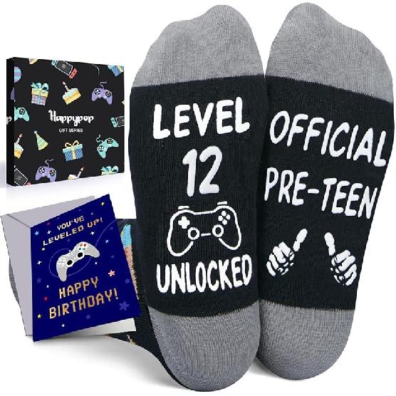 HAPPYPOP Birthday Gift Ideas for Boy - Socks for 8-12 Year Old Kids with Greeting Card