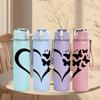 1PC Heart Butterfly Silhouette 750ml Color Plastic Sports Water Bottle Leakproof Flip Straw Lid Suitable for Sports Office Home Use